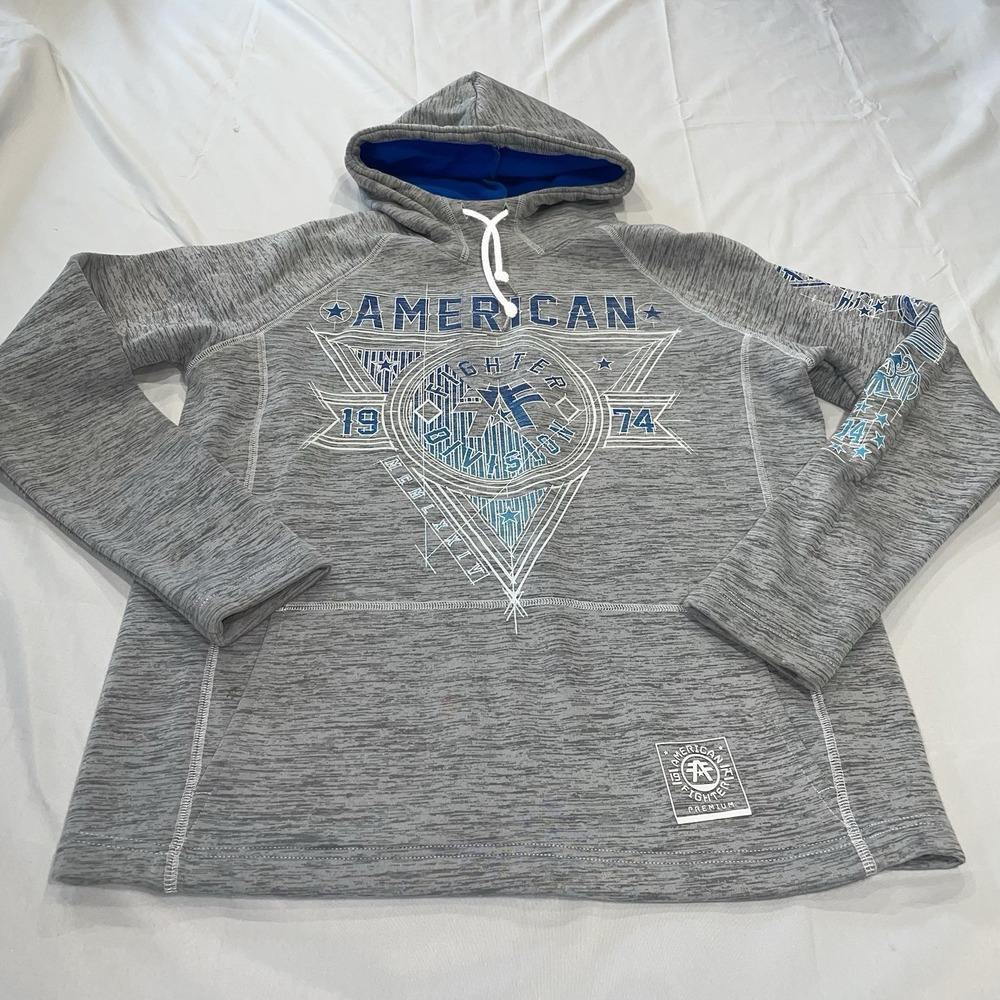 American Fighter Mens Small Gray Blue Space‎ Dye Graphic Hoodie Sweatshirt MMA